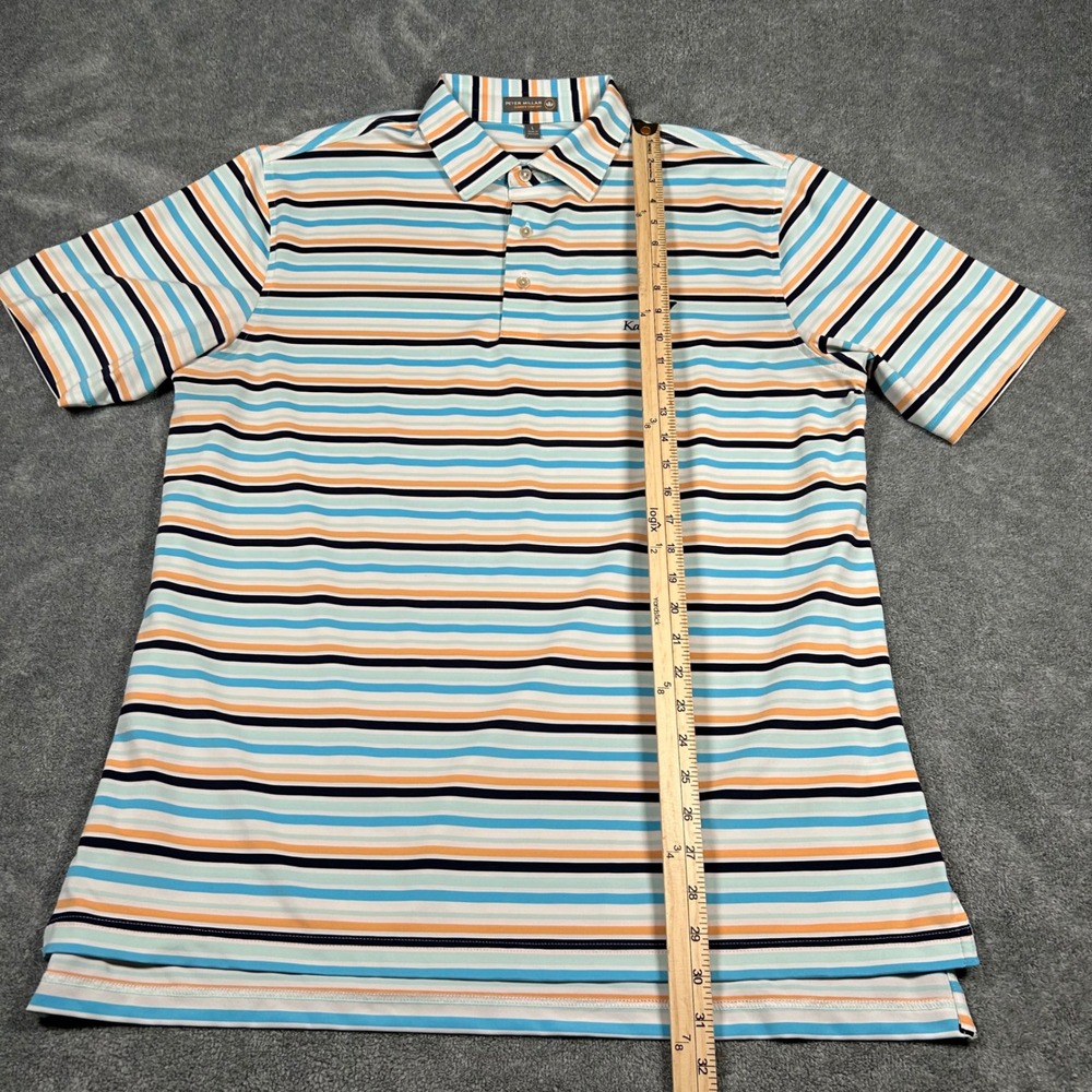 Peter Millar Summer Comfort Kapalua Golf Polo Mens Large Blue Orange Striped L - Picture 7 of 12